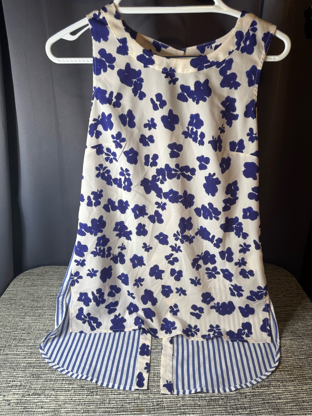 CAbi Cream and Blue Floral High-Low Skirt